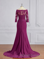 Sheath/Column Off-the-Shoulder Sweep Train Mother of the Bride Dresses With Appliques Lace