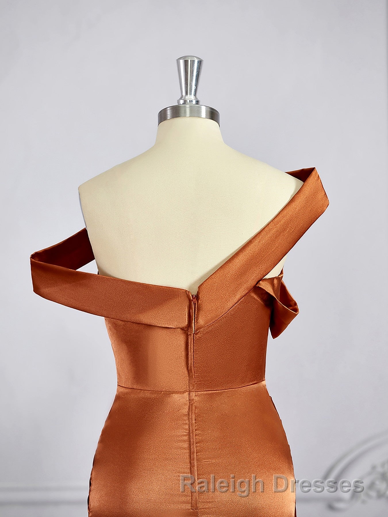 Sheath/Column Off-the-Shoulder Sweep Train Silk like Satin Bridesmaid Dresses with Leg Slit