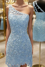 Sheath/Column One Shoulder Short Mini Lace Applique Homecoming Dress