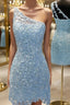 Sheath/Column One Shoulder Short Mini Lace Applique Homecoming Dress