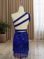 Sheath/Column One Shoulder Short Mini Velvet Sequins Homecoming Dress