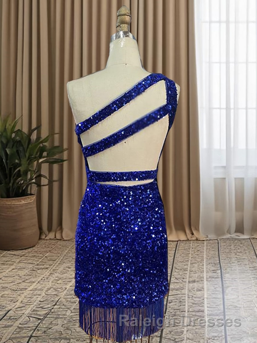 Sheath/Column One Shoulder Short Mini Velvet Sequins Homecoming Dress