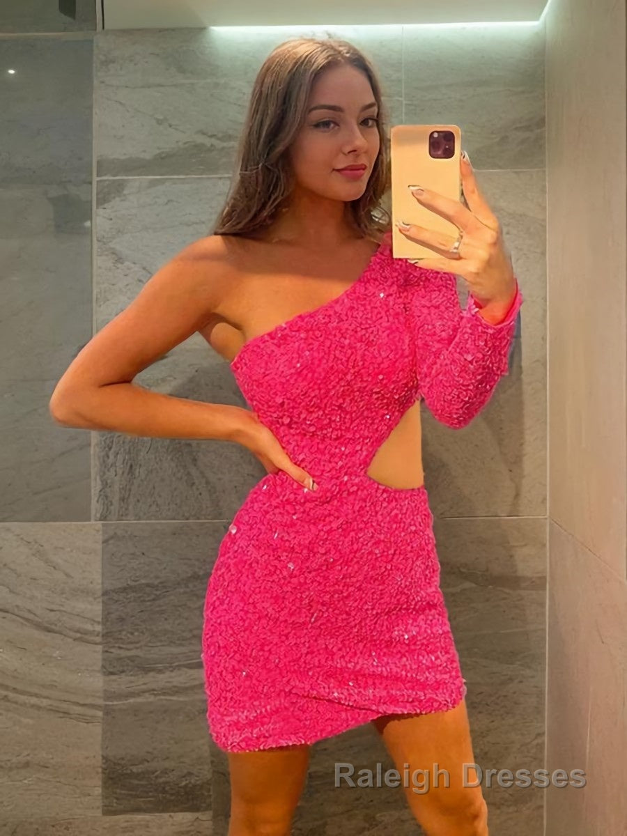 Sheath/Column One-Shoulder Short/Mini Velvet Sequins Homecoming Dresses Main image