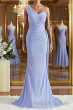 Sheath/Column One-Shoulder Sweep Train Jersey Bridesmaid Dresses