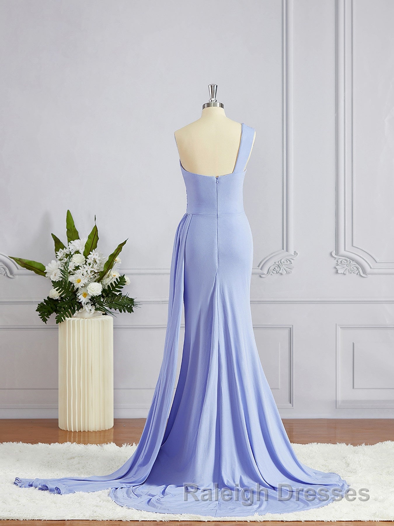 Sheath/Column One-Shoulder Sweep Train Jersey Bridesmaid Dresses
