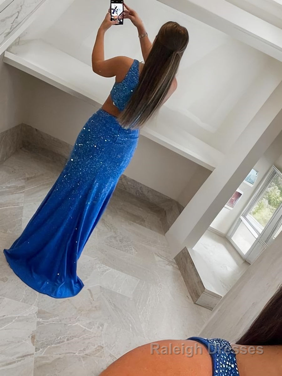 Sheath/Column One-Shoulder Sweep Train Jersey Prom Dresses With Leg Slit Secondary image