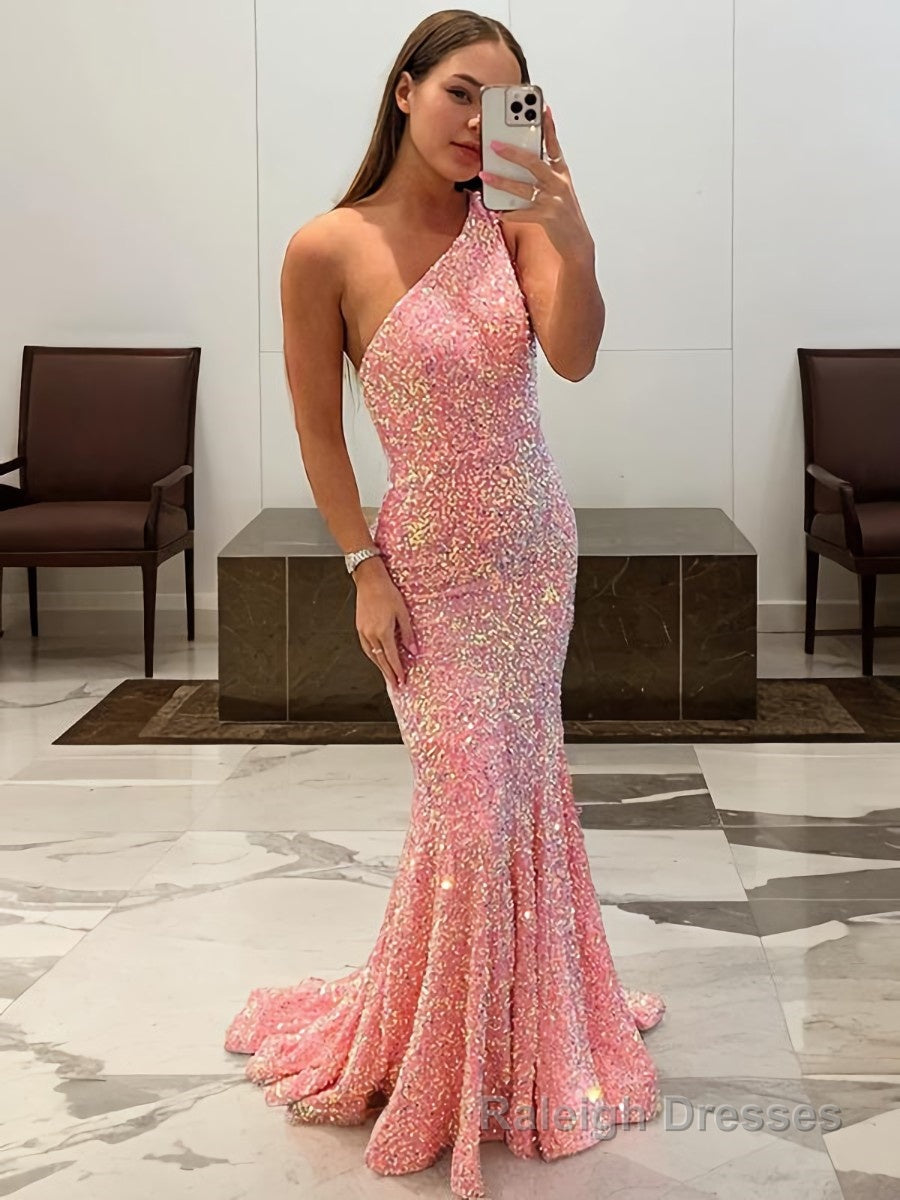 Sheath/Column One-Shoulder Sweep Train Prom Dresses Main image