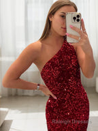 Sheath/Column One-Shoulder Sweep Train Prom Dresses