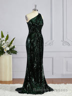 Sheath/Column One Shoulder Sweep Train Sequins Bridesmaid Dress
