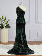Sheath/Column One-Shoulder Sweep Train Sequins Bridesmaid Dresses