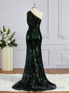 Sheath/Column One Shoulder Sweep Train Sequins Bridesmaid Dress