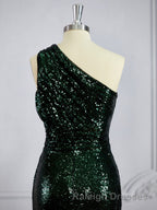 Sheath/Column One Shoulder Sweep Train Sequins Bridesmaid Dress