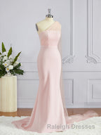 Sheath/Column One-Shoulder Sweep Train Stretch Crepe Bridesmaid Dresses