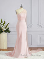 Sheath/Column One Shoulder Sweep Train Stretch Crepe Bridesmaid Dress