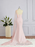 Sheath/Column One Shoulder Sweep Train Stretch Crepe Bridesmaid Dress