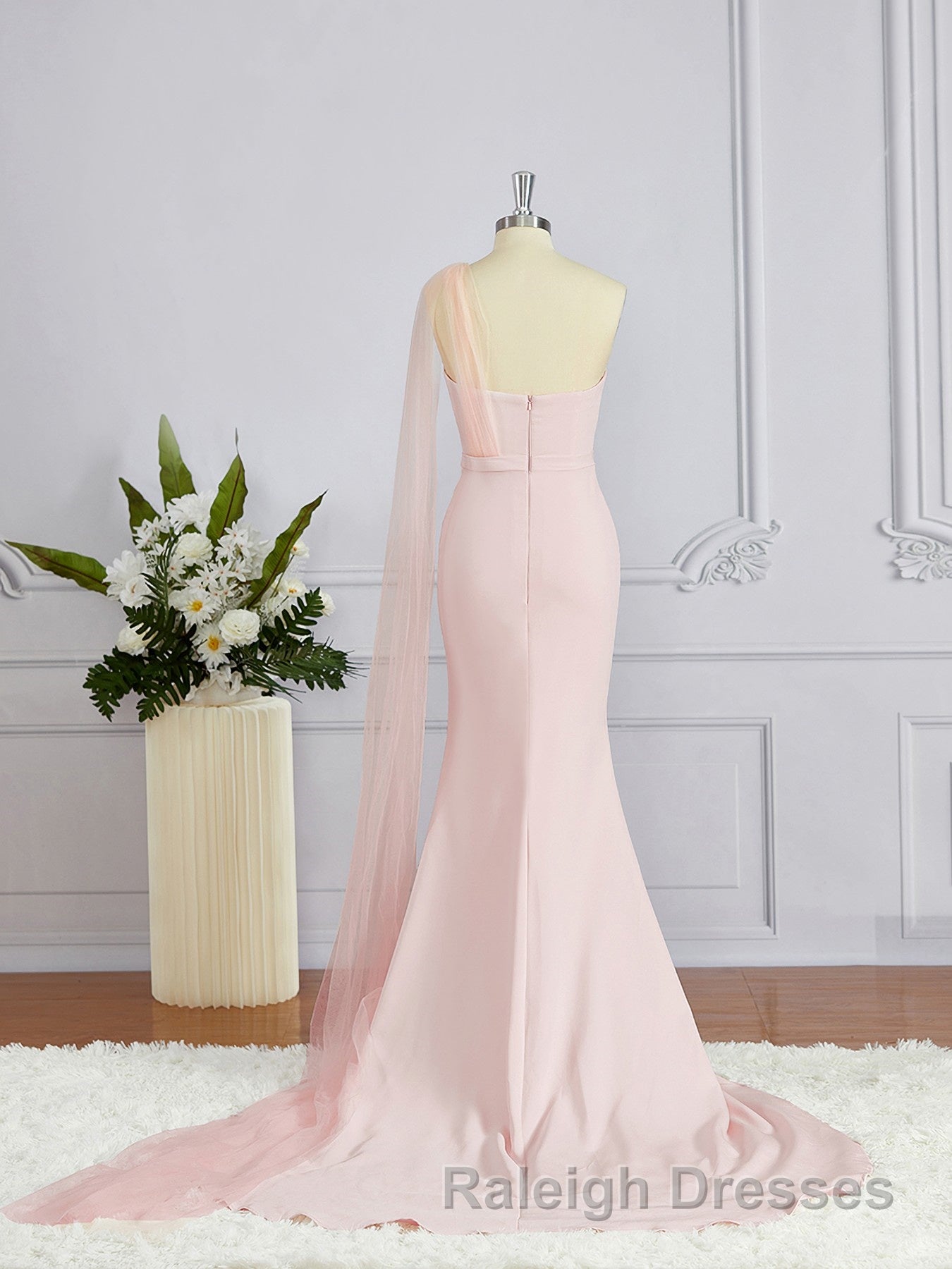 Sheath/Column One Shoulder Sweep Train Stretch Crepe Bridesmaid Dress