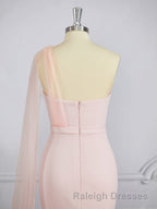 Sheath/Column One Shoulder Sweep Train Stretch Crepe Bridesmaid Dress