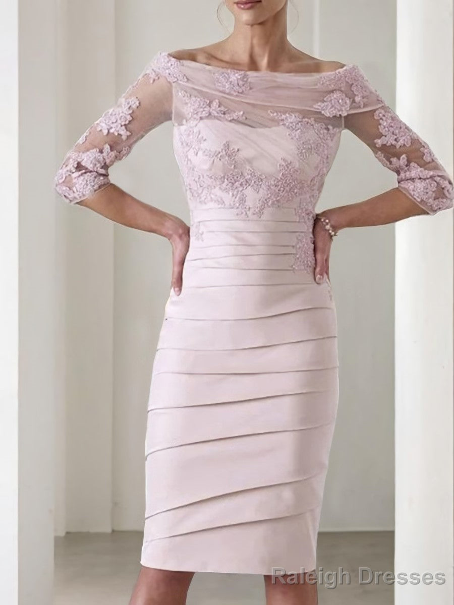 Sheath/Column Scoop Knee-Length Satin Mother of the Bride Dresses With Appliques Lace