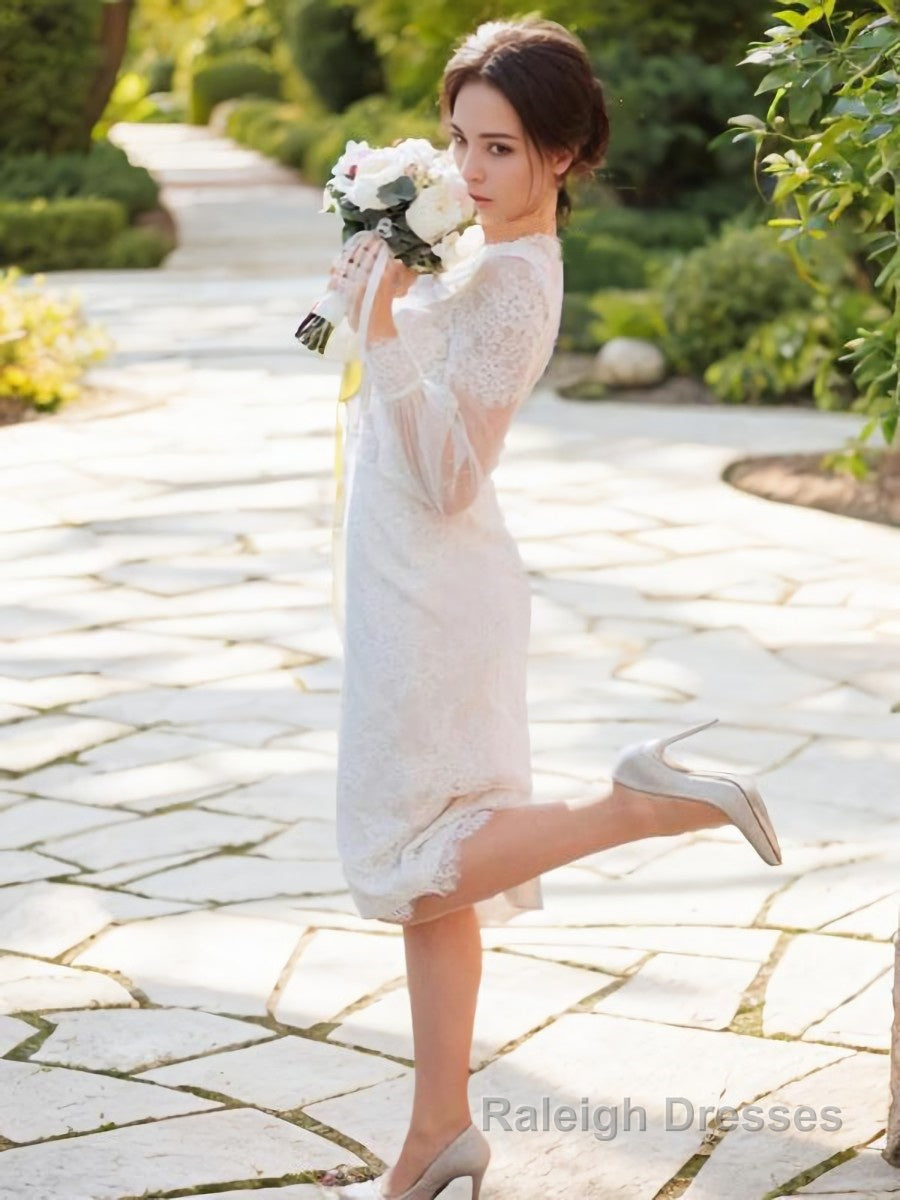 Sheath/Column Scoop Tea-Length Lace Wedding Dress Secondary image