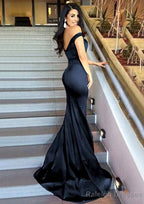 Sheath/Column Sleeveless Sweetheart Sweep Train Elastic Satin Prom Dress
