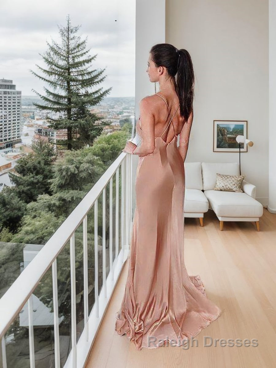 Sheath/Column Spaghetti Straps Floor-Length Silk like Satin Evening Dresses With Leg Slit Secondary image
