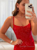 Sheath/Column Spaghetti Straps Short Mini Homecoming Dresses With Leg Slit