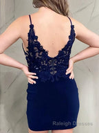 Sheath/Column Spaghetti Straps Short Mini Stretch Crepe Homecoming Dresses With Appliques Lace