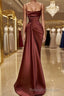 Sheath/Column Spaghetti Straps Floor-Length Elastic Woven Satin Prom Dresses With Ruffles