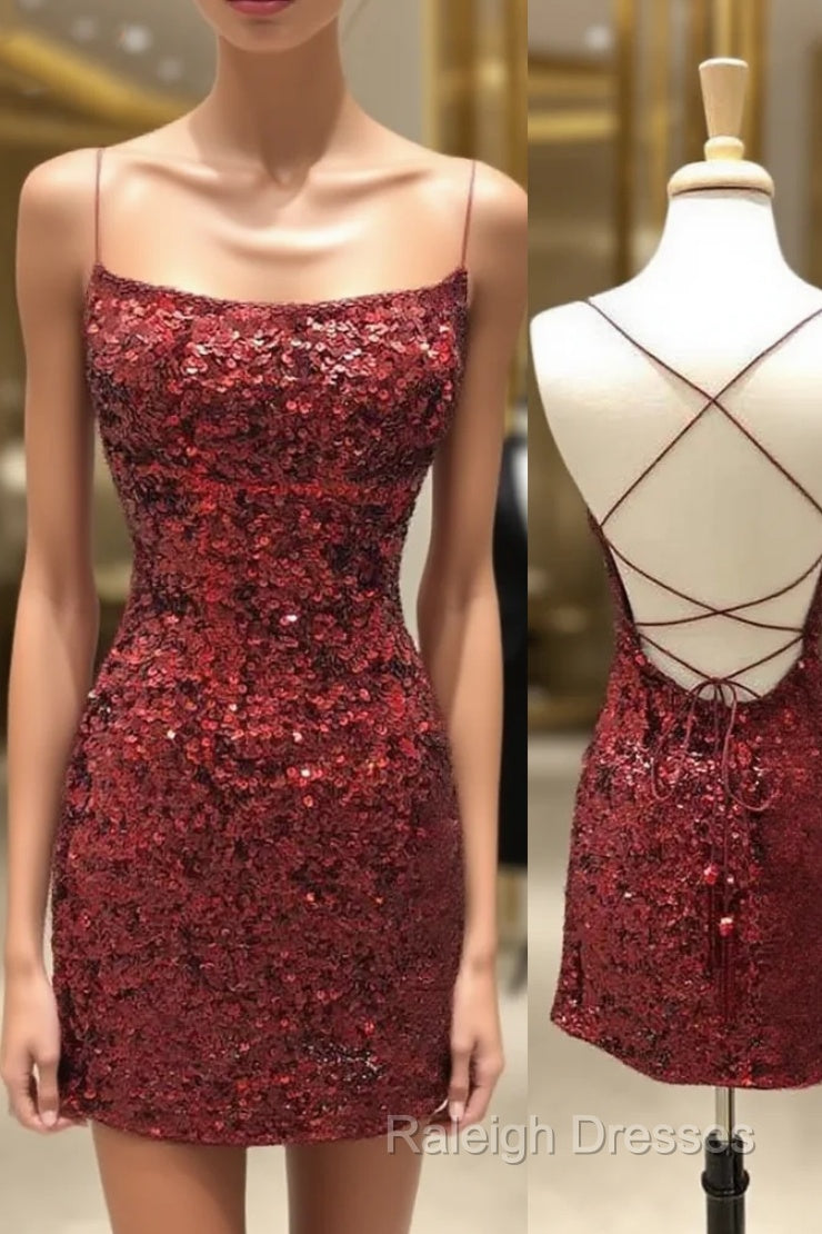 Sheath/Column Square Neckline Sleeveless Short/Mini Velvet Sequins Homecoming Dress