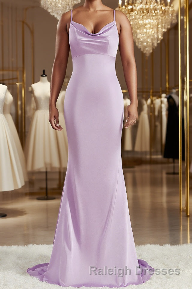 Sheath/Column Square Sweep Train NS Elastic Woven Satin Bridesmaid Dresses Main image