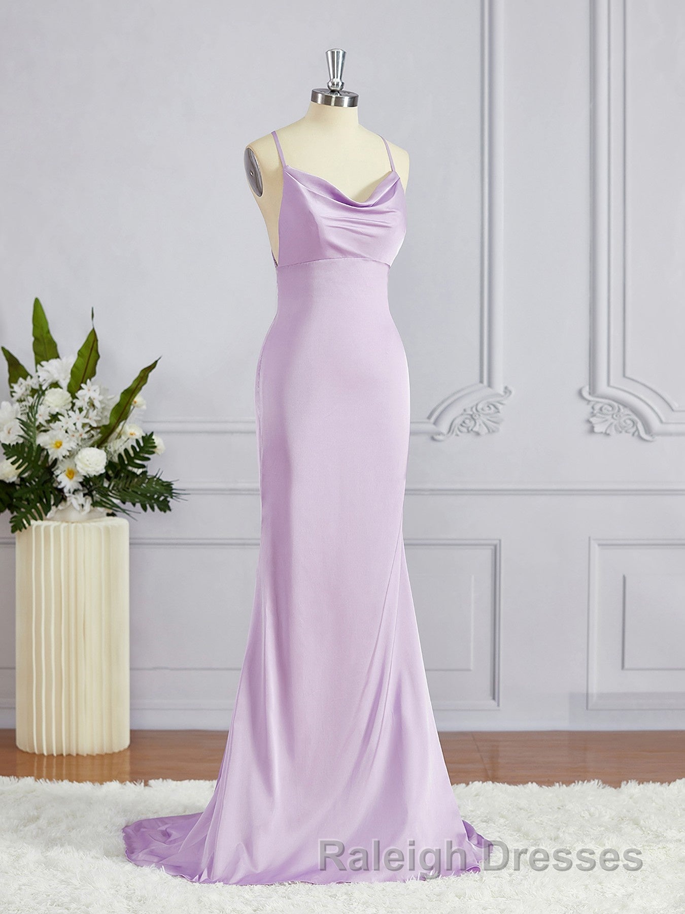 Sheath/Column Square Sweep Train NS Elastic Woven Satin Bridesmaid Dress