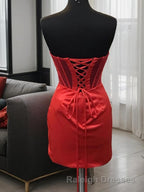 Sheath/Column Strapless Short Mini Silk like Satin Homecoming Dresses