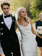 Sheath/Column Straps Court Train Elastic Woven Satin Wedding Dresses