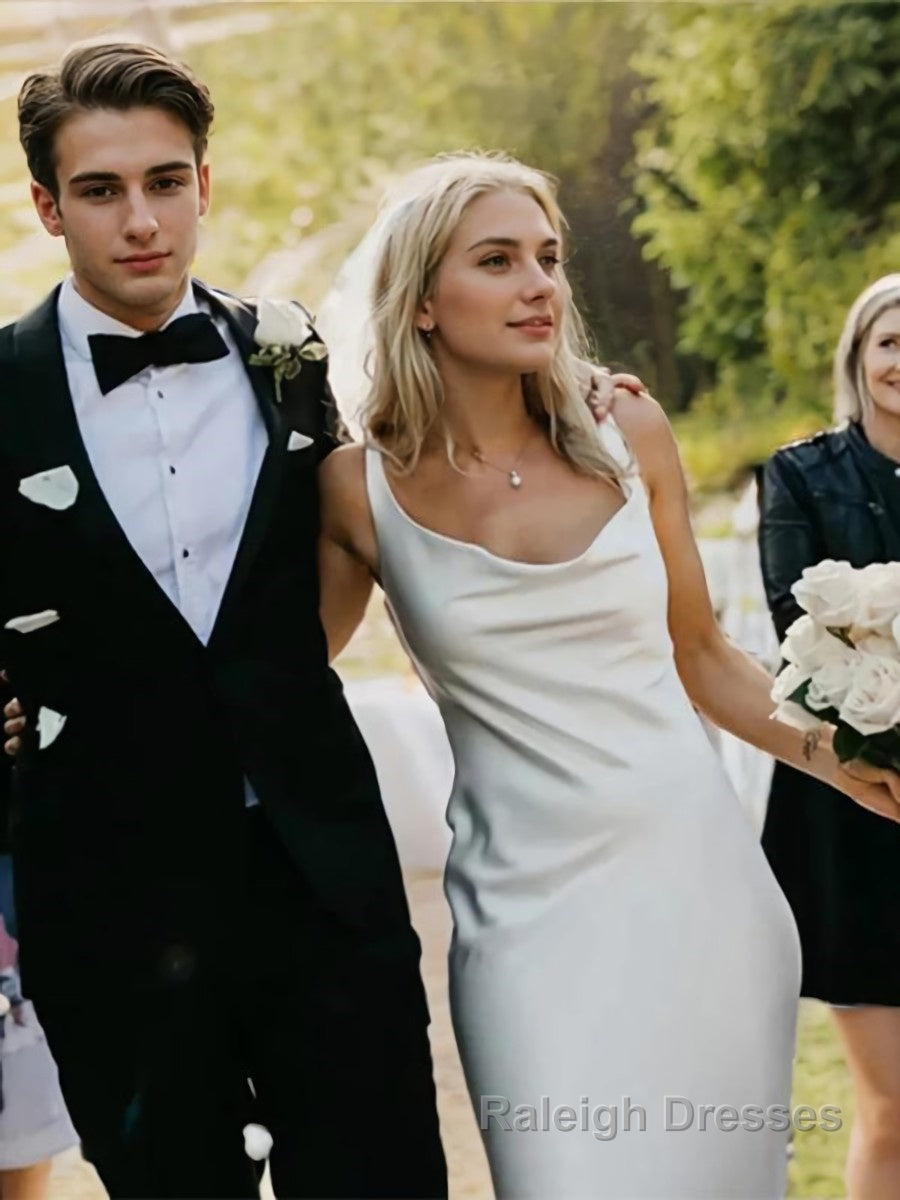 Sheath/Column Straps Court Train Elastic Woven Satin Wedding Dresses