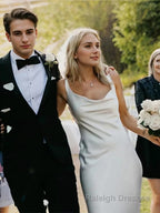 Sheath/Column Straps Court Train Elastic Woven Satin Wedding Dresses