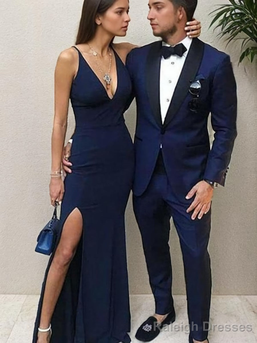 Sheath/Column Straps Floor-Length Stretch Crepe Prom Dresses With Leg Slit Main image