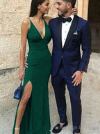 Sheath/Column Straps Floor-Length Stretch Crepe Prom Dresses With Leg Slit