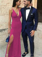 Sheath/Column Straps Floor-Length Stretch Crepe Prom Dresses With Leg Slit