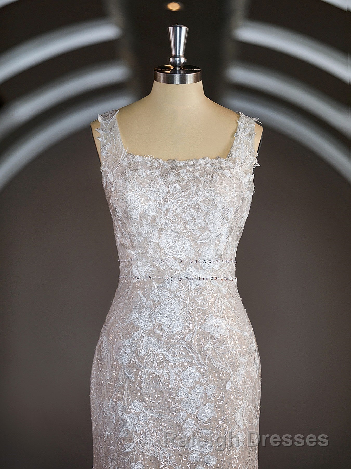 Sheath/Column Straps Sweep Train Lace Wedding Dress with Appliques Lace Secondary image
