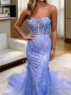 Sheath/Column Sweetheart Court Train Tulle Prom Dresses With Appliques Lace