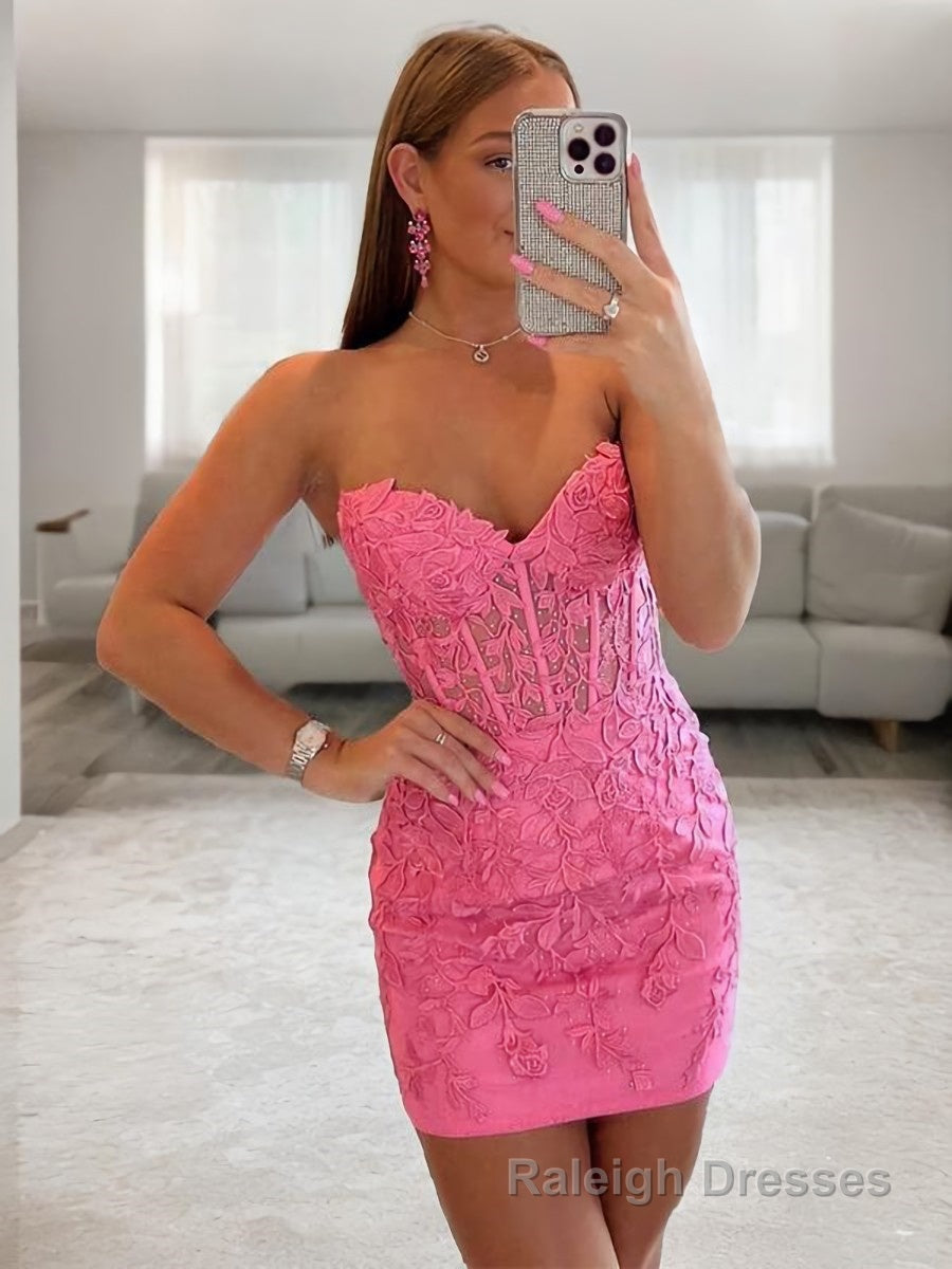 Sheath/Column Sweetheart Short Mini Tulle Homecoming Dresses With Appliques Lace