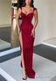 Sheath/Column Sweetheart Sleeveless Long Dress Floor Length Satin Prom Dress With Split
