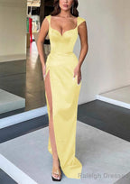 Sheath/Column Sweetheart Sleeveless Long Dress Floor Length Satin Prom Dress With Split