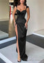 Sheath/Column Sweetheart Sleeveless Long Dress Floor Length Satin Prom Dress With Split