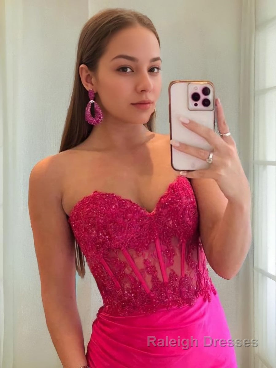 Sheath/Column Sweetheart Sweep Train Stretch Crepe Prom Dresses With Leg Slit