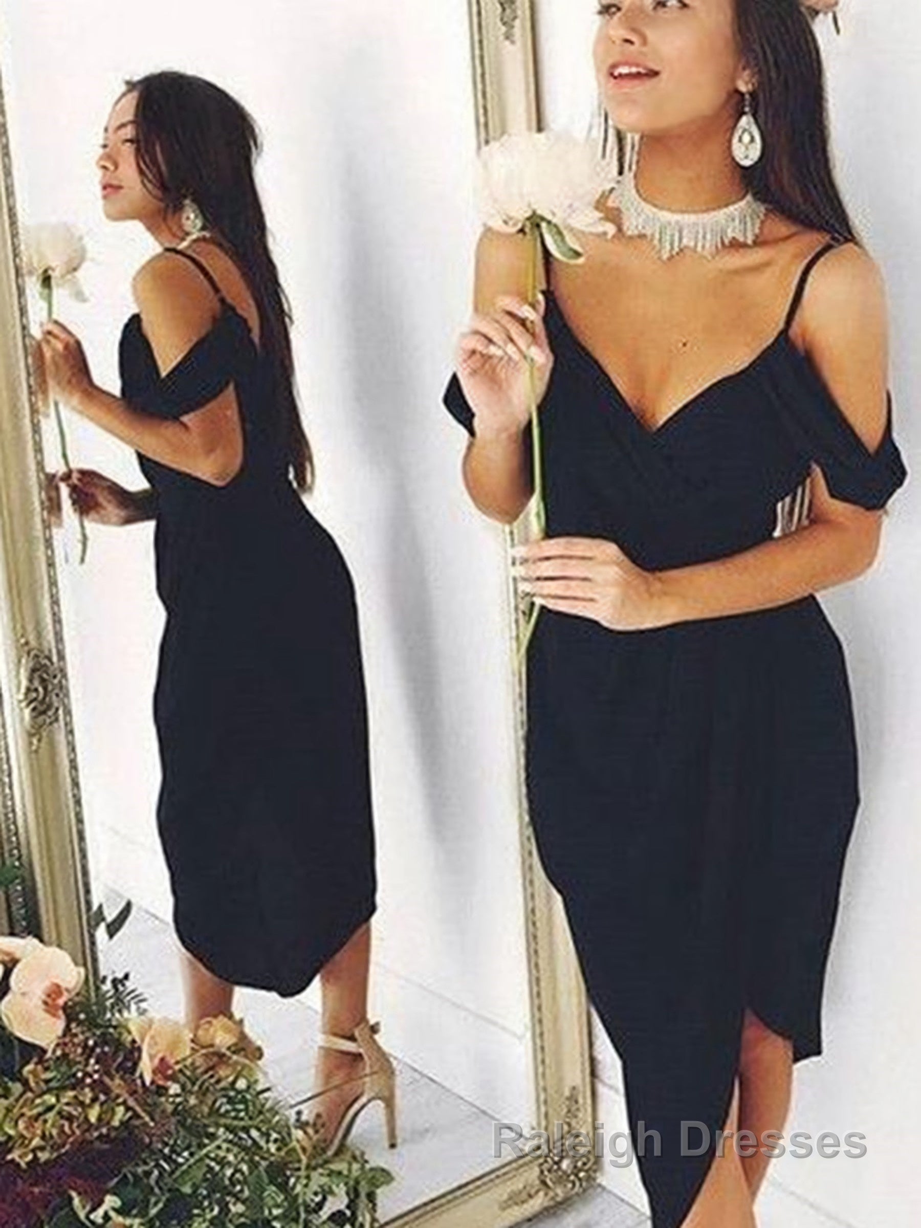 Sheath/Column V Neck Asymmetrical Stretch Crepe Homecoming Dresses Main image