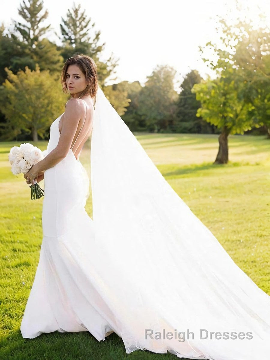 Sheath/Column V Neck Court Train Stretch Crepe Wedding Dresses
