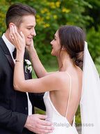 Sheath/Column V Neck Court Train Stretch Crepe Wedding Dresses