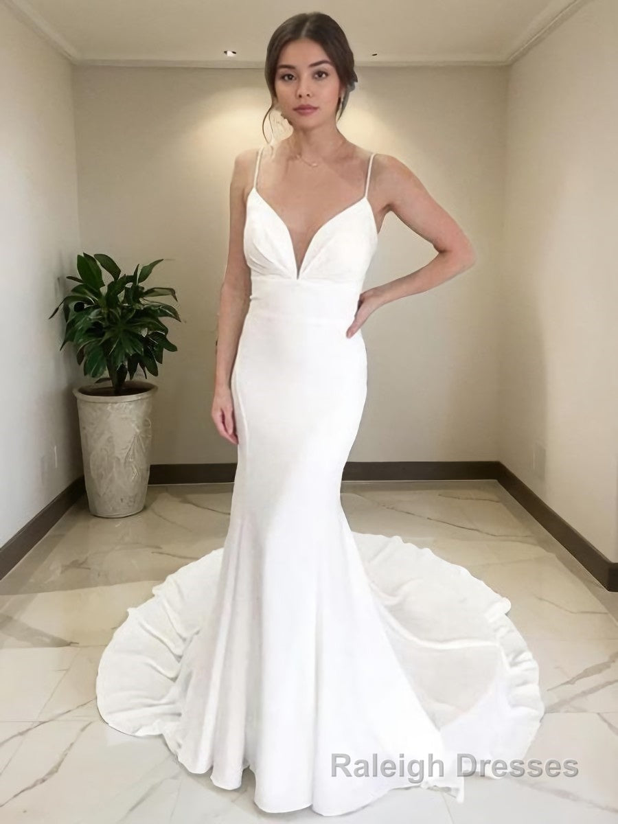 Sheath/Column V Neck Court Train Stretch Crepe Wedding Dresses Main image