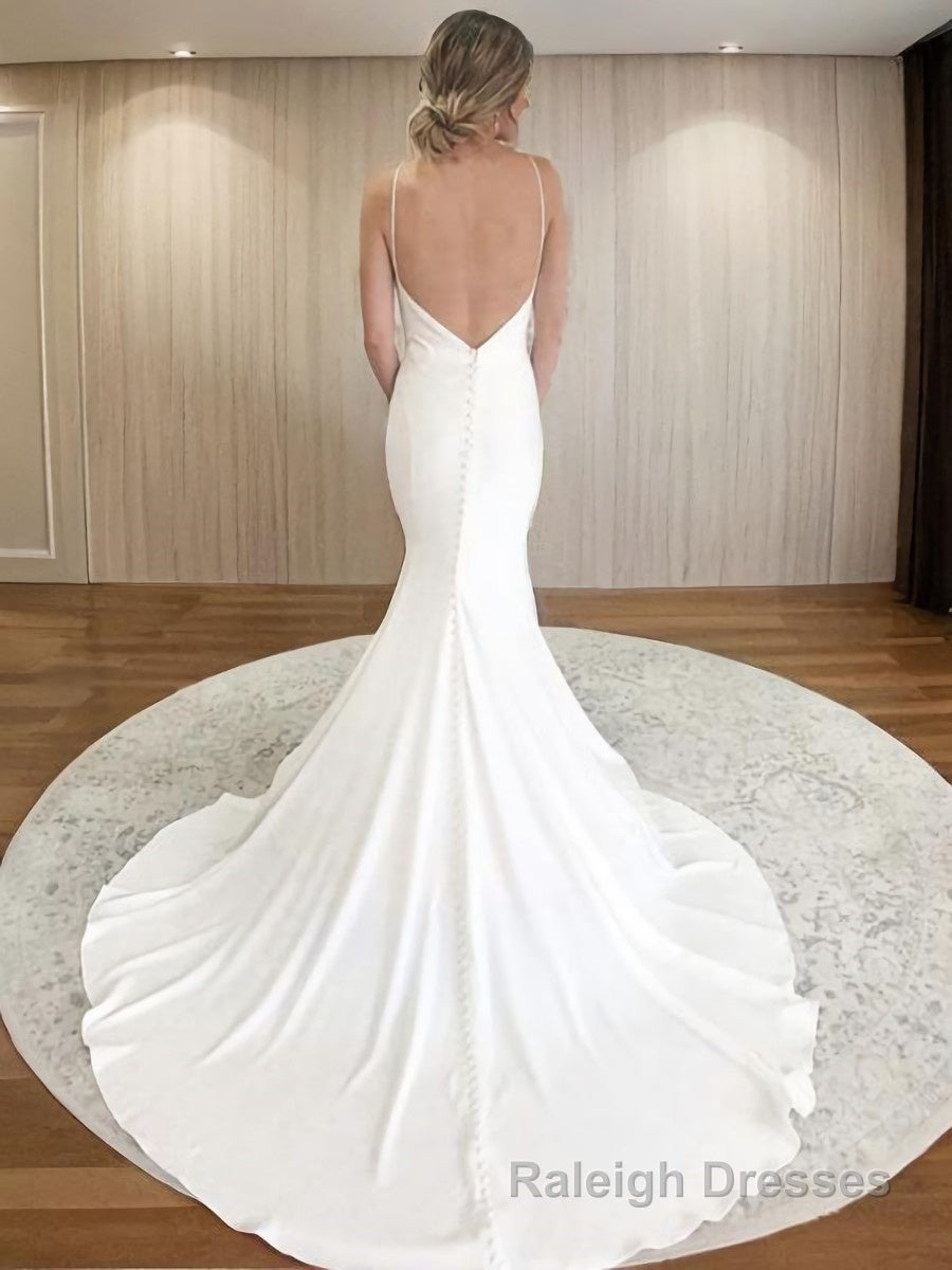 Sheath/Column V Neck Court Train Stretch Crepe Wedding Dresses Secondary image